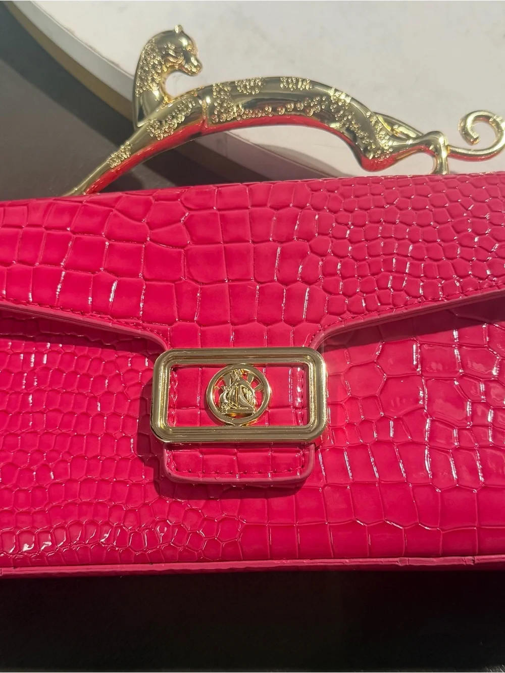 Faux Croc Embossed Crossbody Bag - Hot Pink